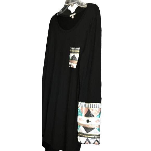 JODIFL LONG SLEEVE PULL-OVER KNIT TOP, WOMENS, L, BLACK WITH MULTICOLOR SEQUENCE - Picture 3 of 11